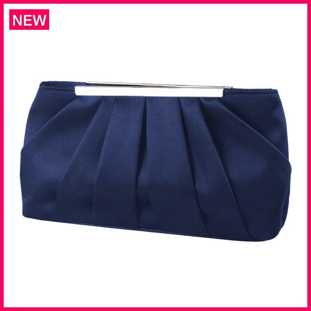 Satin Evening Clutch with Detachable Chain, Pleated Formal Purse for Women